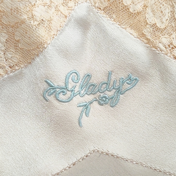 Vintage 1930-40s Cream Bias Cut Silk/Lace Slip-Dress Bound Scalloped Hem - Picture 7 of 15